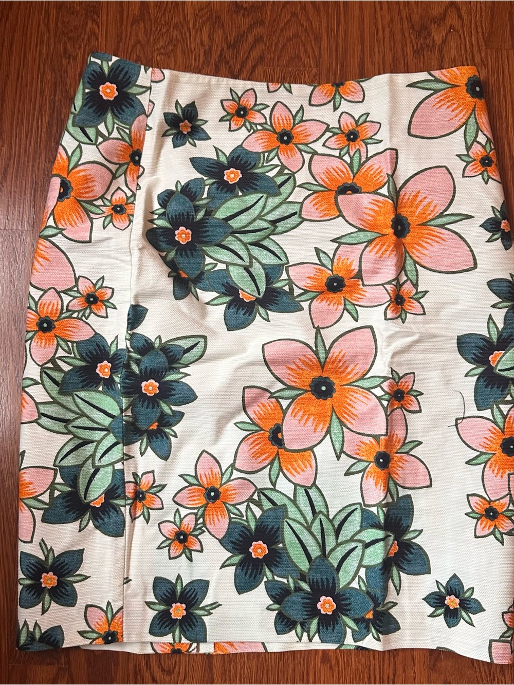 Ann Taylor Floral Pencil Skirt in Ivory, Orange & Green